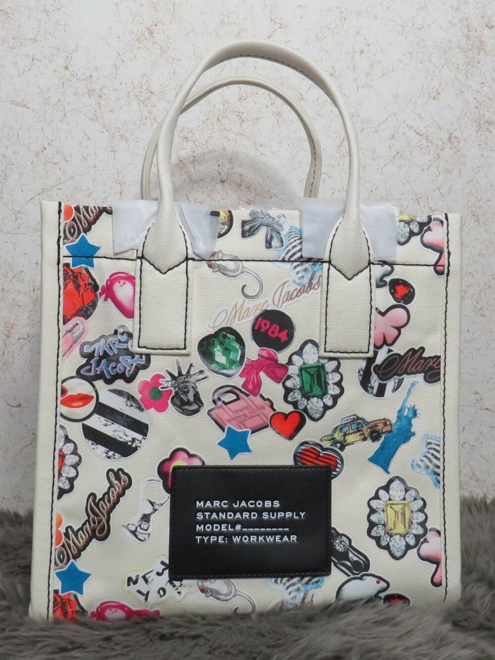 Marc Jacobs Sticker Print Tote Canvas Tote (White)